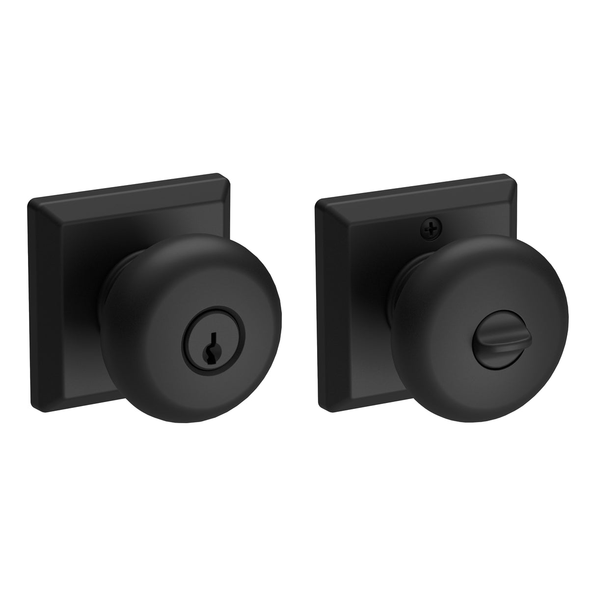 Baldwin Reserve ENROUTSR190 Entry Round Knob and Traditional Square Rose with 6AL Latch and Dual Strike Satin Black Finish