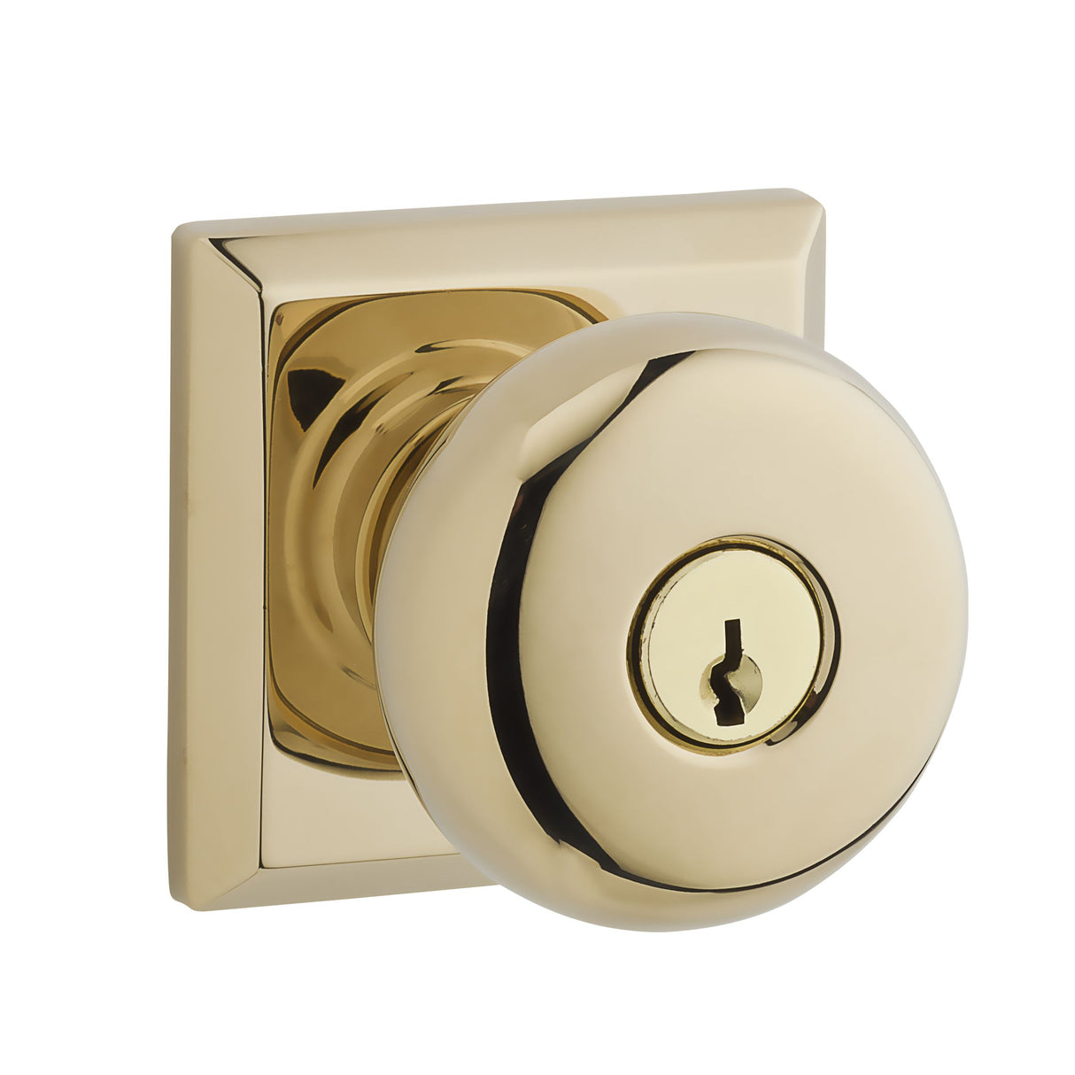 Baldwin Reserve ENROUTSR260 Entry Round Knob and Traditional Square Rose with 6AL Latch and Dual Strike Bright Chrome Finish
