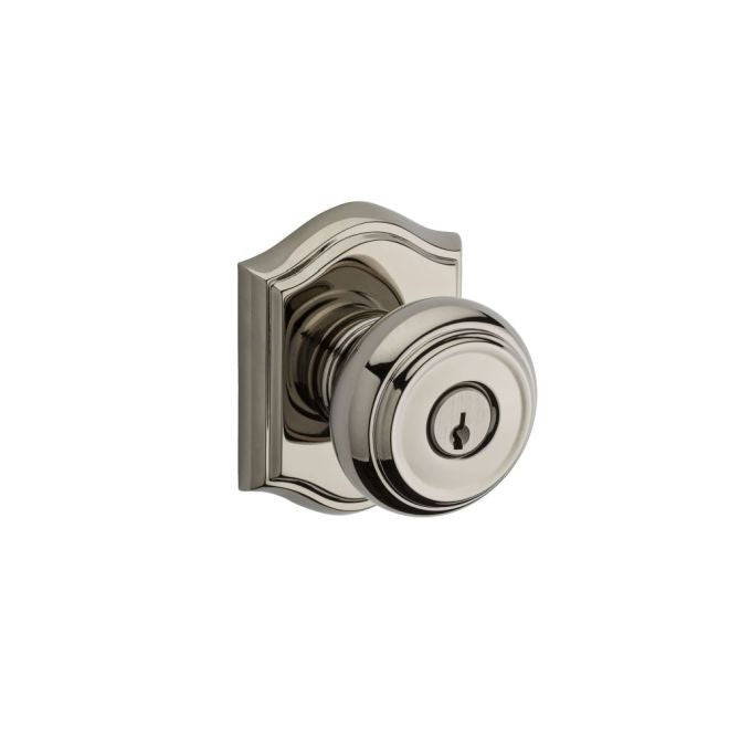 Baldwin Reserve ENTRATAR055 Entry Traditional Knob and Traditional Arch Rose with 6AL Latch and Dual Strike Lifetime Bright Nickel Finish