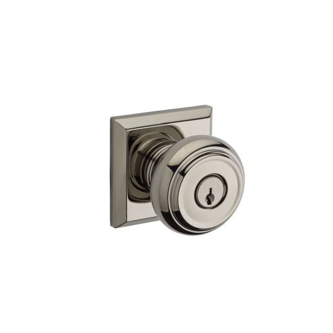 Baldwin Reserve ENTRATSR055 Entry Traditional Knob and Traditional Square Rose with 6AL Latch and Dual Strike Lifetime Bright Nickel Finish