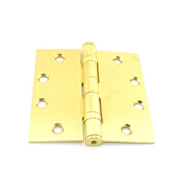 Best Hinges FBB1794124 4-1/2" x 4-1/2" Steel Full Mortise Ball Bearing Standard Weight Square Corner Hinge # 068784 Satin Brass Finish Main image