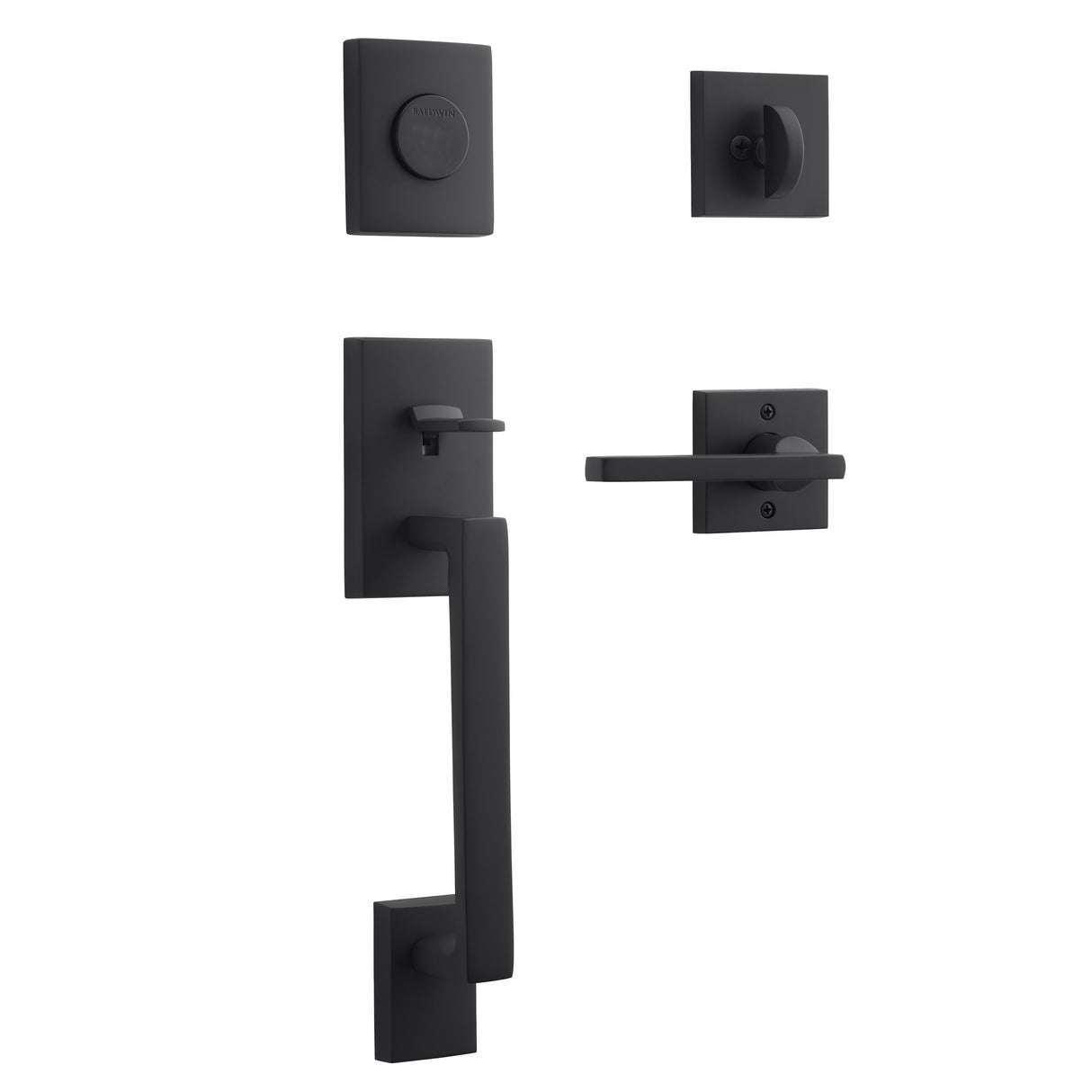 Baldwin Reserve FDLAJXSQUCSR190 Full Dummy La Jolla Handleset Square Lever and Contemporary Square Rose Satin Black Finish