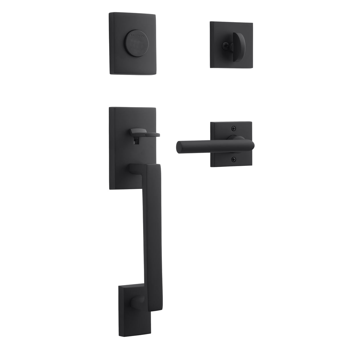 Baldwin Reserve FDLAJXTUBCSR190 Full Dummy La Jolla Handleset Tube Lever and Contemporary Square Rose Satin Black Finish