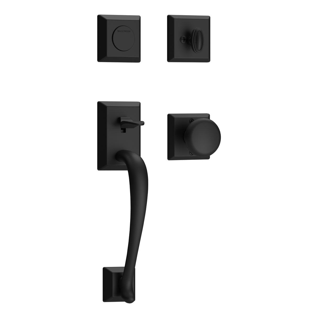 Baldwin Reserve FDNAPXROUTSR190 Full Dummy Napa Handleset Round Knob and Traditional Square Rose Satin Black Finish