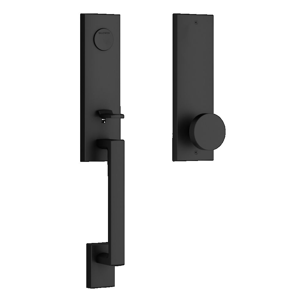 Baldwin Reserve FDSEAXCONCQE190 Full Dummy Seattle Handleset with Contemporary Knob and Contemporary Square Escutcheon with 6AL Latch and Dual Strike Satin Black Finish
