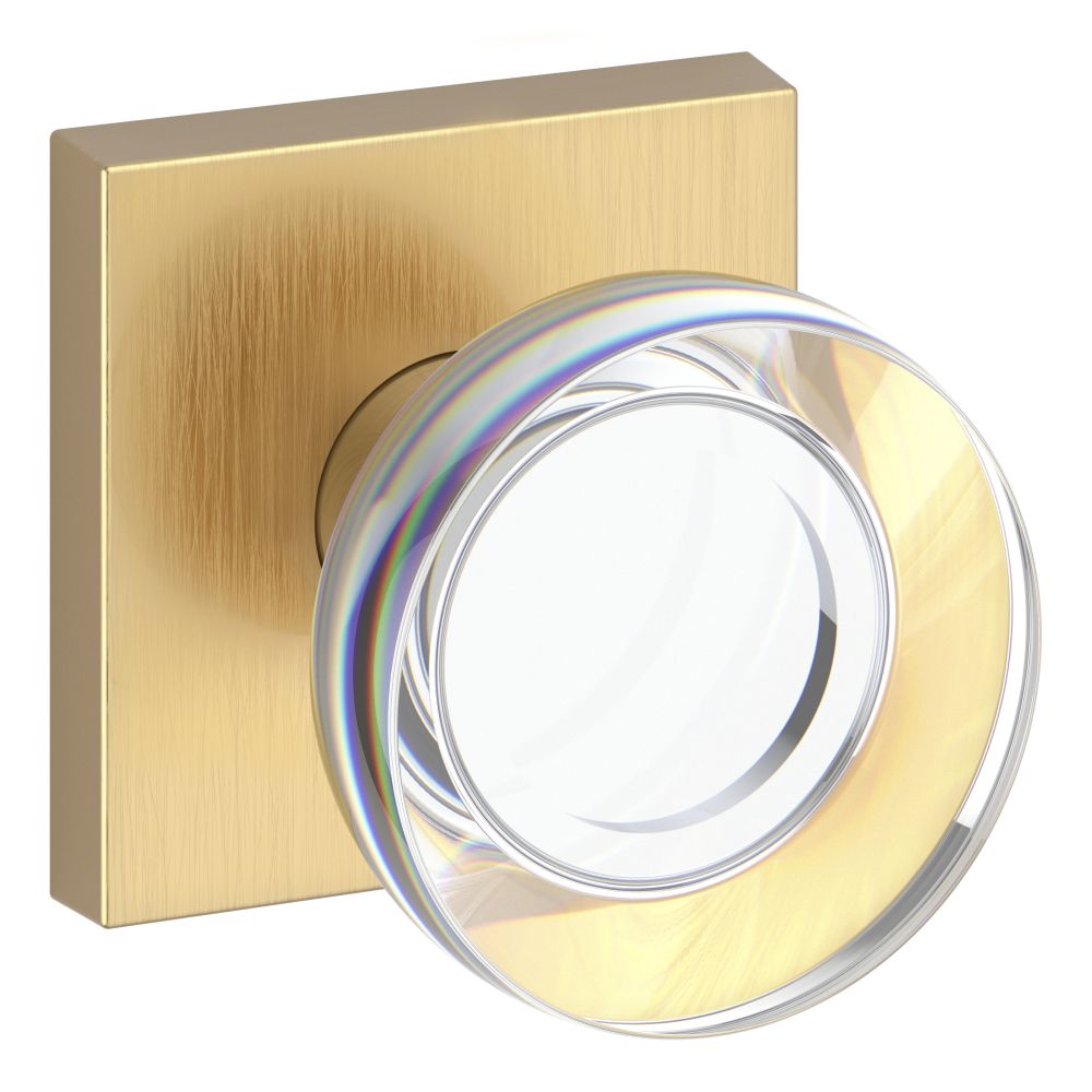Baldwin Reserve HDCCYCSR044 Half Dummy Contemporary Crystal Knob and Contemporary Square Rose Lifetime Satin Brass Finish