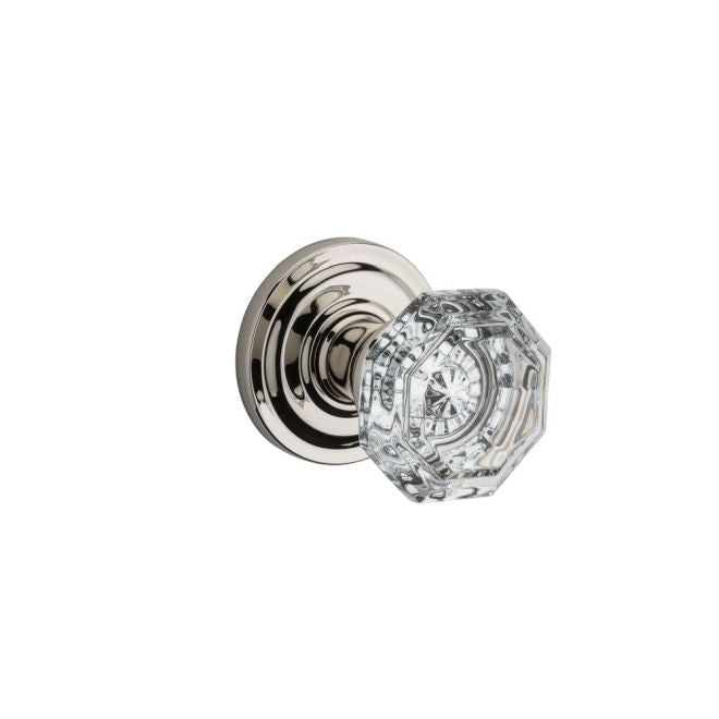 Baldwin Reserve HDCRYTRR055 Half Dummy Crystal Knob and Traditional Round Rose Lifetime Bright Nickel Finish
