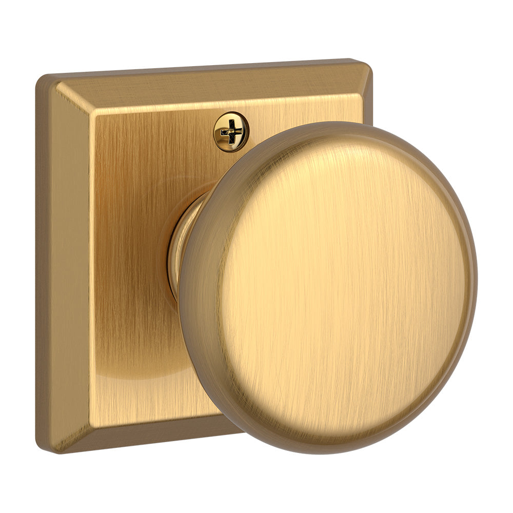 Baldwin Reserve HDROUTSR044 Half Dummy Round Knob and Traditional Square Rose Lifetime Satin Brass Finish