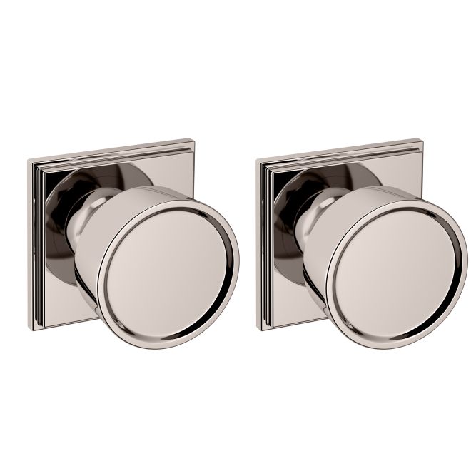 Baldwin K008055PASS Preconfigured K008 Hollywood Hills Knob with R050 Rose Passage Lock with 2-3/8" Backset and Full Lip Strike Lifetime Bright Nickel Finish