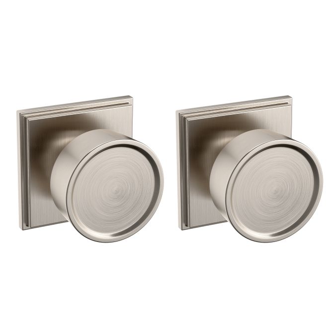 Baldwin K008056PASS Preconfigured K008 Hollywood Hills Knob with R050 Rose Passage Lock with 2-3/8" Backset and Full Lip Strike Lifetime Satin Nickel Finish - Baldwin Quickship Item *