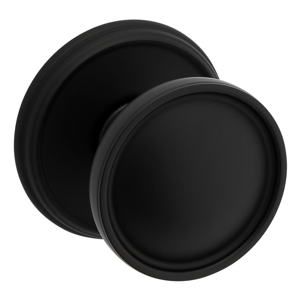 Baldwin K012190PASS Custom Preconfigured K012 Tulip Knob with 5078 Rose Passage Lock with 2-3/8" Backset and Full Lip Strike Satin Black Finish - Baldwin Quickship Item *