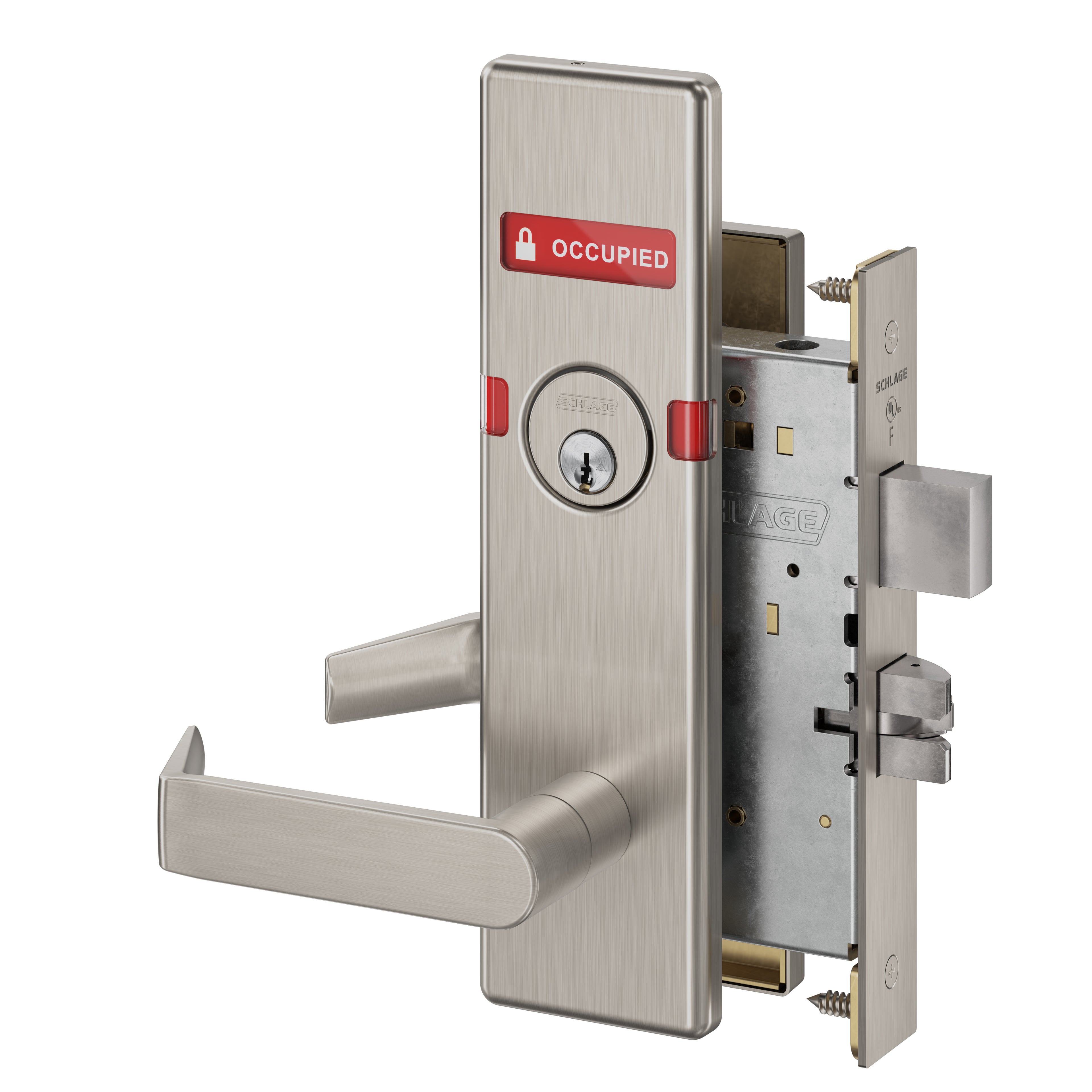 Schlage Commercial L9456P06N630OSOCC Corridor Mortise Lock C Keyway with 06 Lever and N Escutcheon with Standard ADA Thumbturn with Outside Occupied Vacant Indicator Satin Stainless Steel Finish