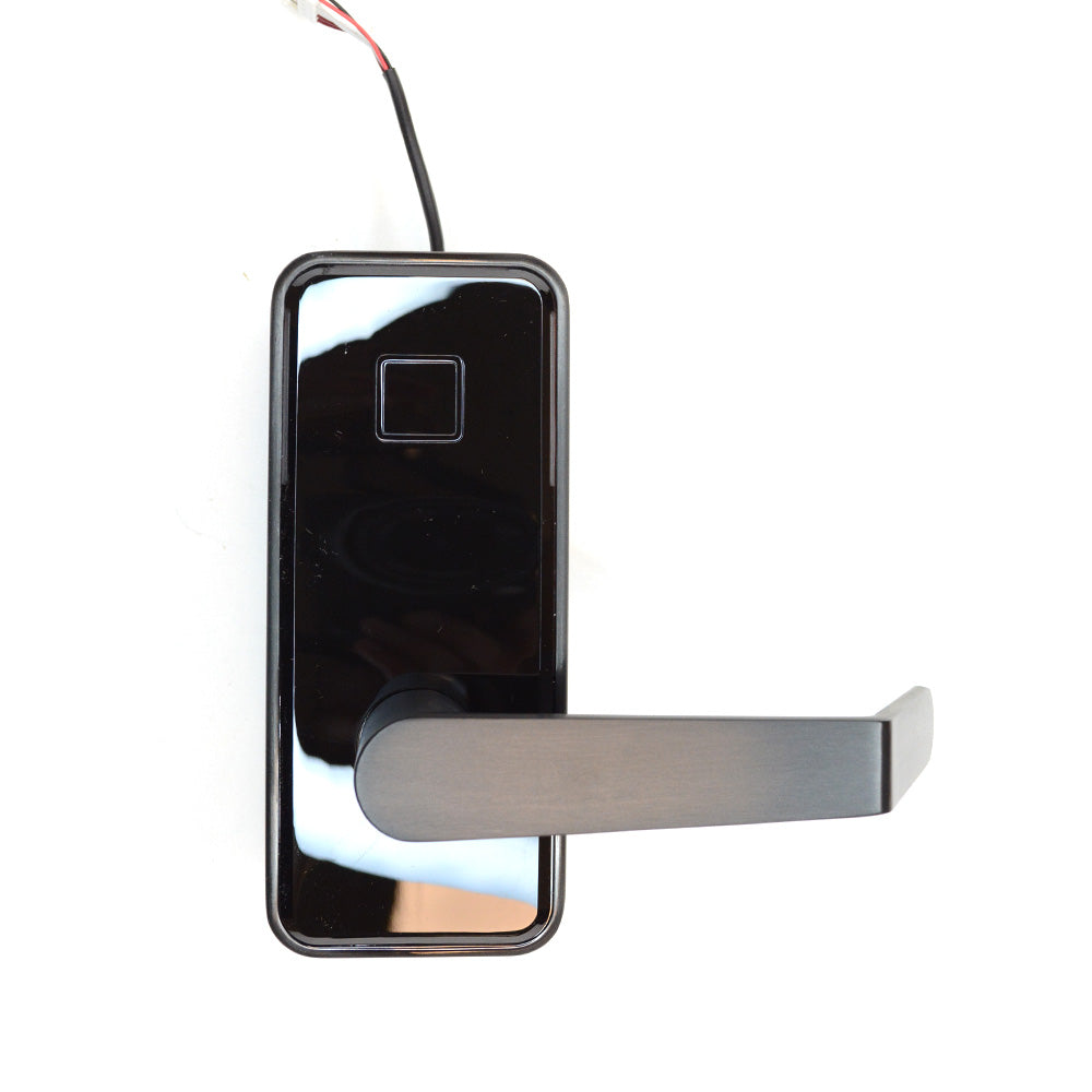 Dormakaba M002ELKBPLTKB11R Saffire Electronic LX-M RFID Privacy Mortise Lockset; Toggle; Long Lever; Right Hand; Bluetooth (BLE); Electronic Lock Override (ELO); 1-1/4" Automatic Deadbolt ASM; Black with Black Facia Finish Main image