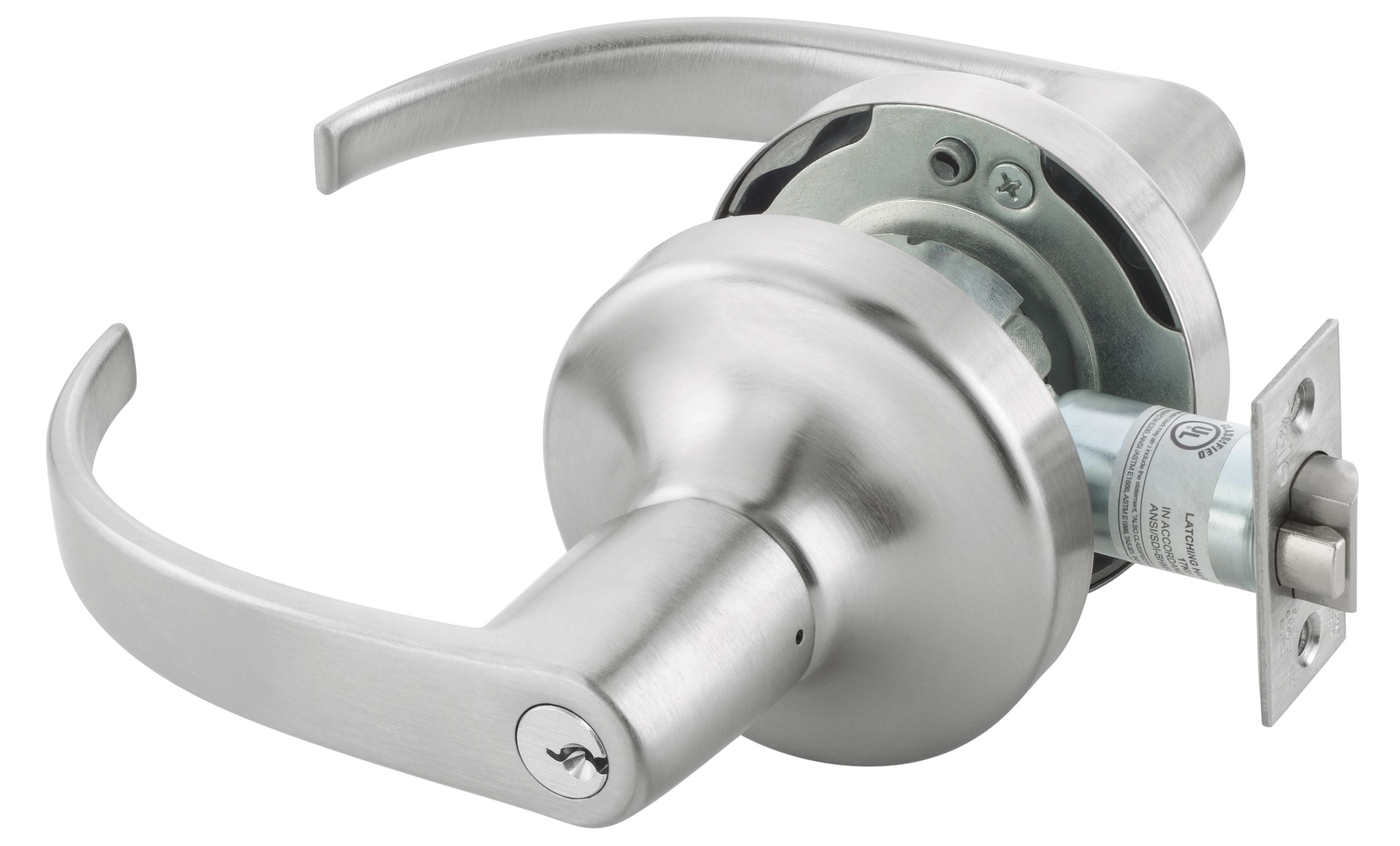 ASSA Abloy Accentra PB4707LN626 Office Entry Pacific Beach Lever Grade 1 Cylindrical Lock with Para Keyway, 694 Latch, and 497-114 Strike US26D (626) Satin Chrome Finish Main image