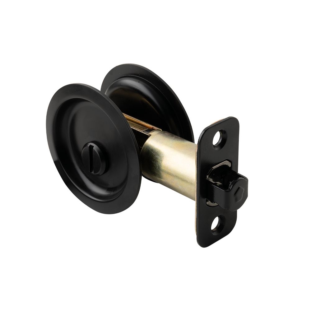 Pamex PF2910 Privacy Round Sliding Door Lock with 2-3/8" Backset Standard Matte Black Finish Main image