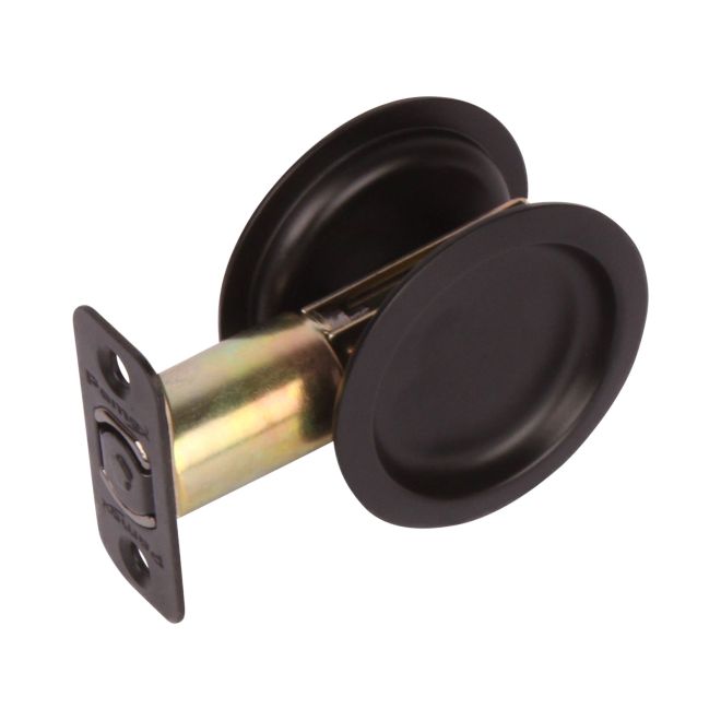 Pamex PF2930 Passage Round Sliding Door Lock with 2-3/8" Backset Standard Matte Black Finish Main image
