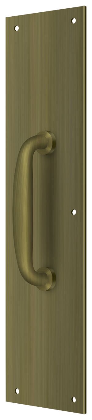 Deltana PPH55U5 Push Plate with Handle 3-1/2" x 15 " - Handle 5 1/2"; Antique Brass Finish Main image