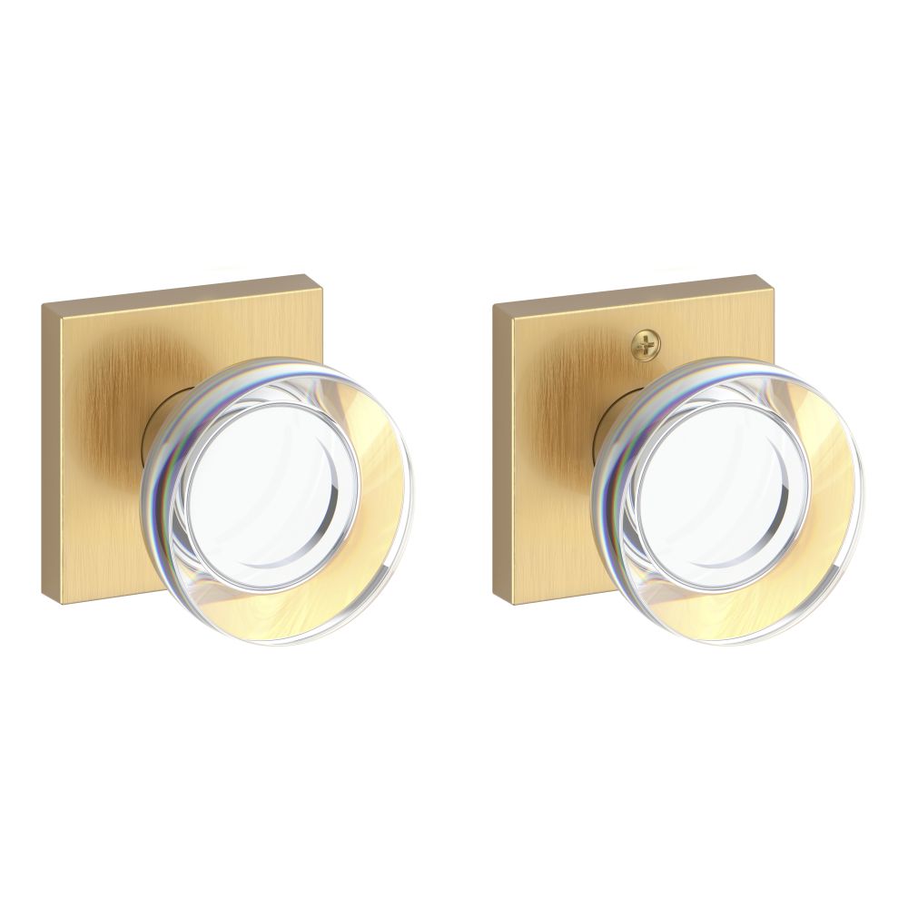 Baldwin Reserve PSCCYCSR044 Passage Contemporary Crystal Knob with Contemporary Square Rose with 6AL Latch and Dual Strike Lifetime Satin Brass Finish