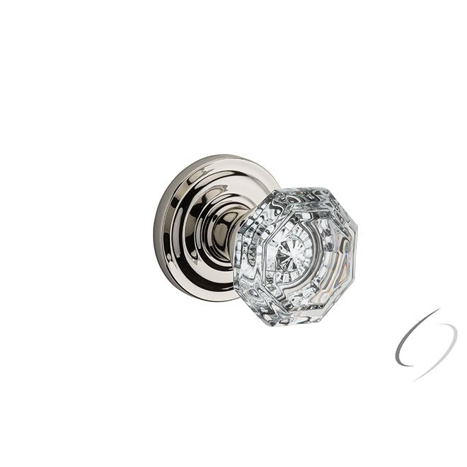 Baldwin Reserve PSCRYTRR055 Passage Crystal Knob with Traditional Round Rose with 6AL Latch and Dual Strike Lifetime Bright Nickel Finish