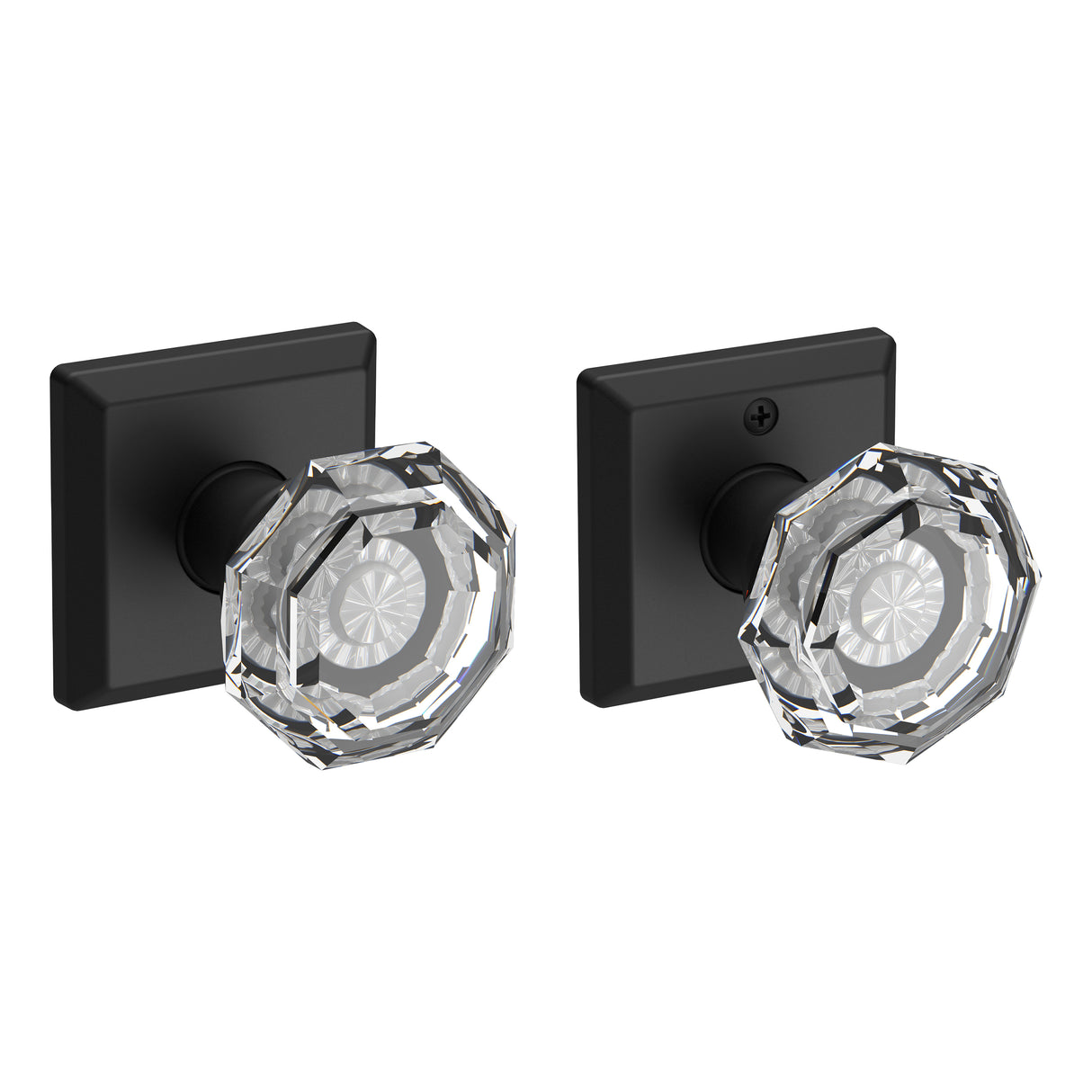 Baldwin Reserve PSCRYTSR190 Passage Crystal Knob with Traditional Square Rose with 6AL Latch and Dual Strike Satin Black Finish