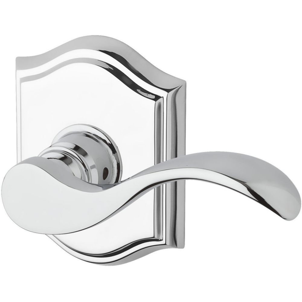 Baldwin Reserve PSCURTAR260 Passage Curve Lever and Traditional Arch Rose with 6AL Latch and Dual Strike Bright Chrome Finish