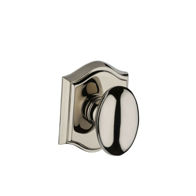 Baldwin Reserve PSELLTAR055 Passage Ellipse Knob and Traditional Arch Rose with 6AL Latch and Dual Strike Lifetime Bright Nickel Finish