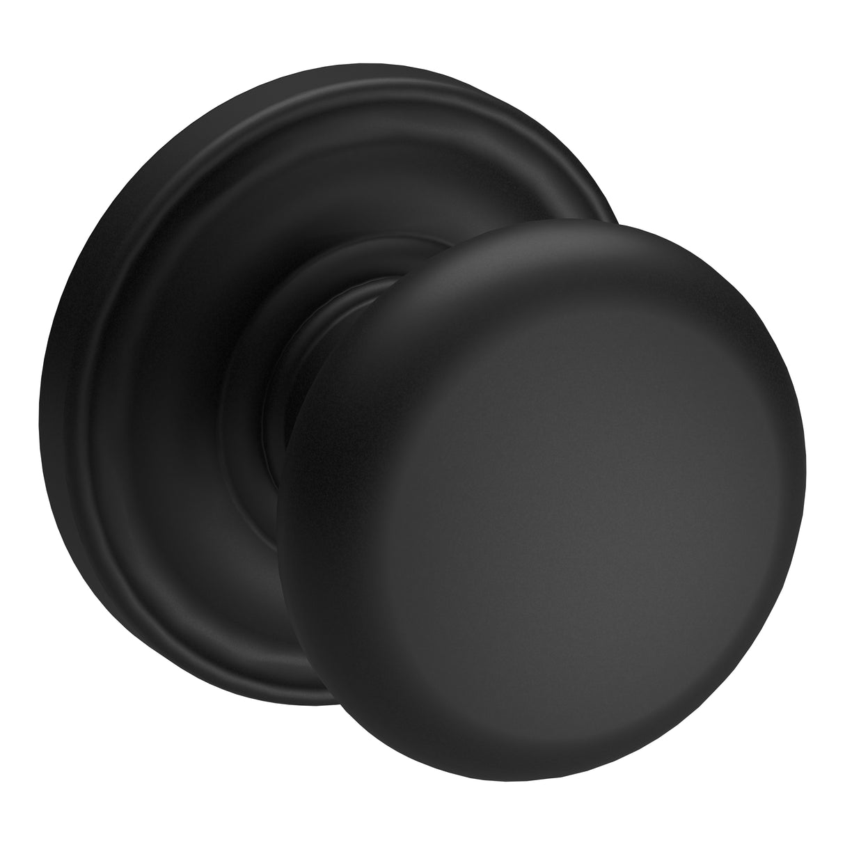 Baldwin Reserve PSROUTRR190 Passage Round Knob and Traditional Round Rose with 6AL Latch and Dual Strike Satin Black Finish