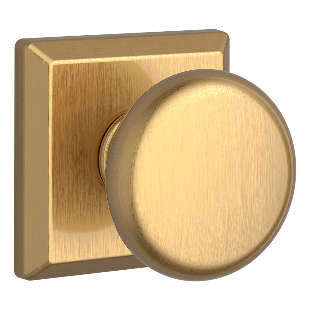 Baldwin Reserve PSROUTSR044 Passage Round Knob and Traditional Square Rose with 6AL Latch and Dual Strike Lifetime Satin Brass Finish
