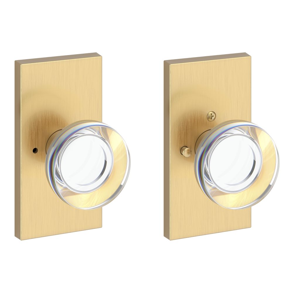 Baldwin Reserve PVCCYCFR044 Privacy Contemporary Crystal Knob and Contemporary 5" Rose with 6AL Latch and Dual Strike Lifetime Satin Brass Finish