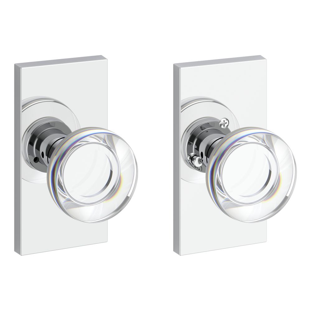 Baldwin Reserve PVCCYCFR260 Privacy Contemporary Crystal Knob and Contemporary 5" Rose with 6AL Latch and Dual Strike Bright Chrome Finish
