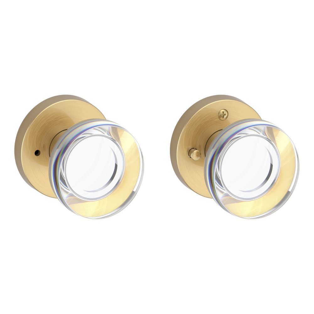 Baldwin Reserve PVCCYCRR044 Privacy Contemporary Crystal Knob and Contemporary Round Rose with 6AL Latch and Dual Strike Lifetime Satin Brass Finish