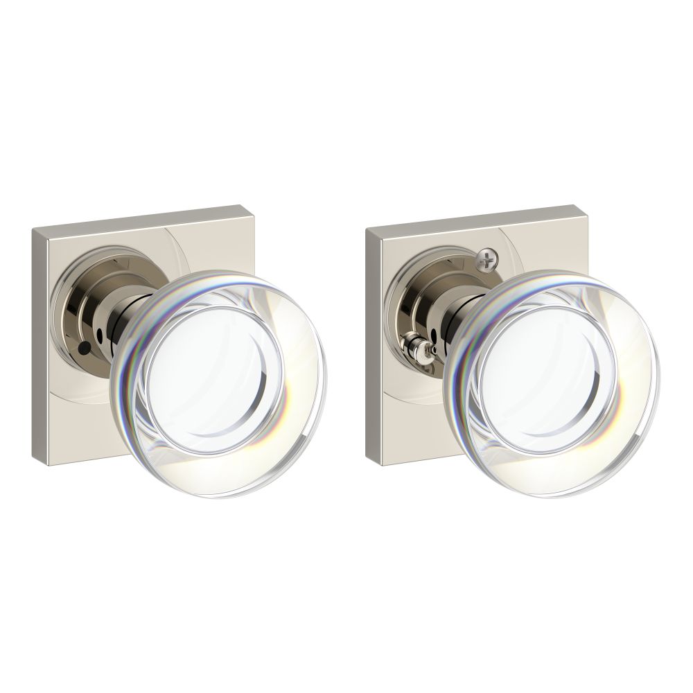 Baldwin Reserve PVCCYCSR055 Privacy Contemporary Crystal Knob and Contemporary Square Rose with 6AL Latch and Dual Strike Lifetime Bright Nickel Finish