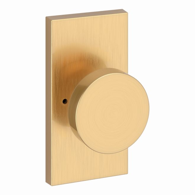 Baldwin Reserve PVCONCFR044 Privacy Contemporary Knob and Contemporary 5" Rose with 6AL Latch and Dual Strike Lifetime Satin Brass Finish
