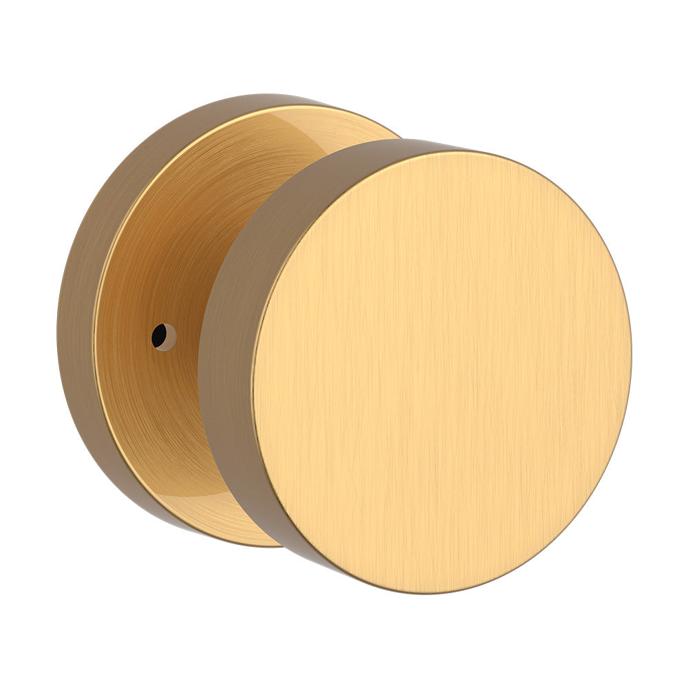 Baldwin Reserve PVCONCRR044 Privacy Contemporary Knob and Contemporary Round Rose with 6AL Latch and Dual Strike Lifetime Satin Brass Finish