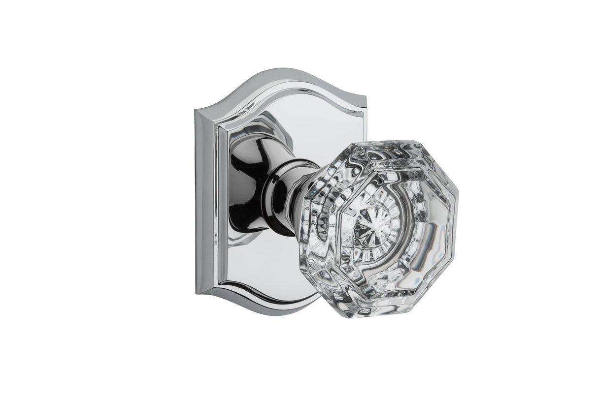 Baldwin Reserve PVCRYTAR260 Privacy Crystal Knob and Traditional Arch Rose with 6AL Latch and Dual Strike Bright Chrome Finish
