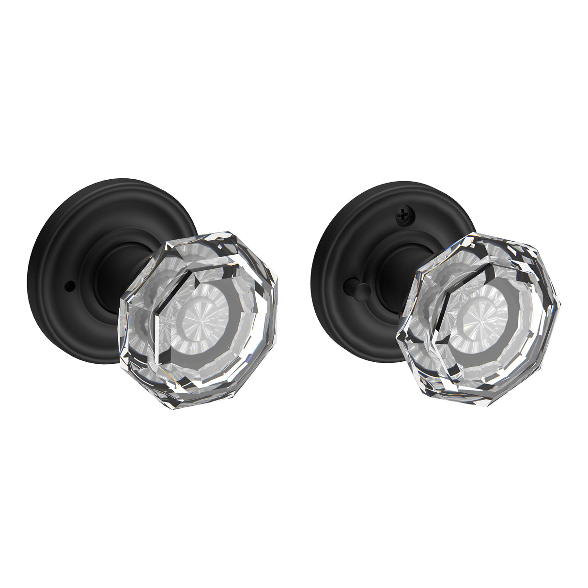 Baldwin Reserve PVCRYTRR190 Privacy Crystal Knob and Traditional Round Rose with 6AL Latch and Dual Strike Satin Black Finish