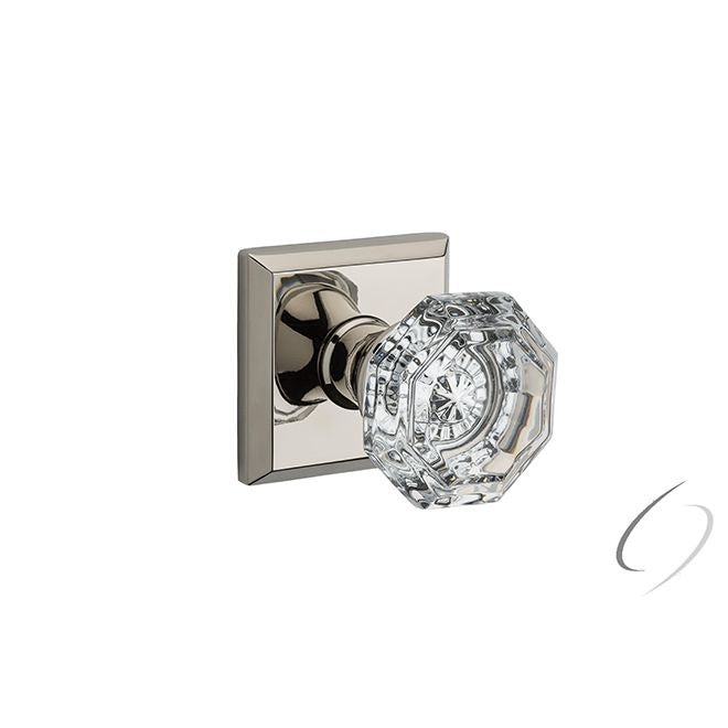 Baldwin Reserve PVCRYTSR055 Privacy Crystal Knob and Traditional Square Rose with 6AL Latch and Dual Strike Lifetime Bright Nickel Finish