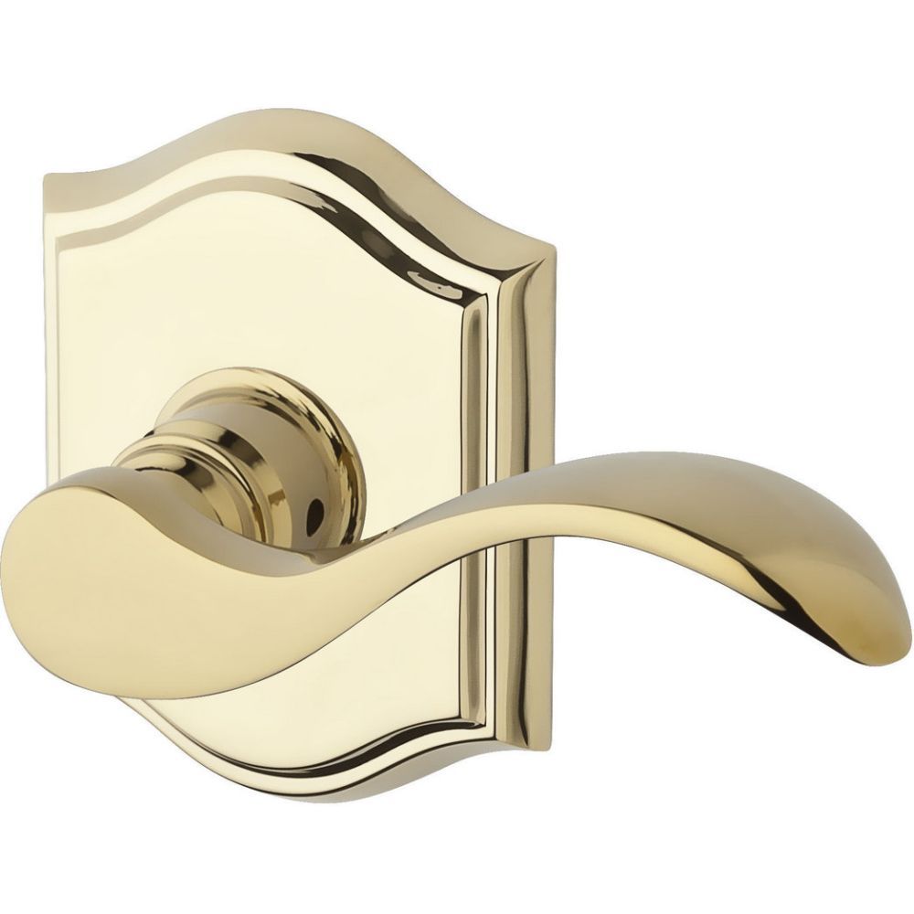 Baldwin Reserve PVCURTAR003 Privacy Curve Lever and Traditional Arch Rose with 6AL Latch and Dual Strike Lifetime Brass Finish Main image