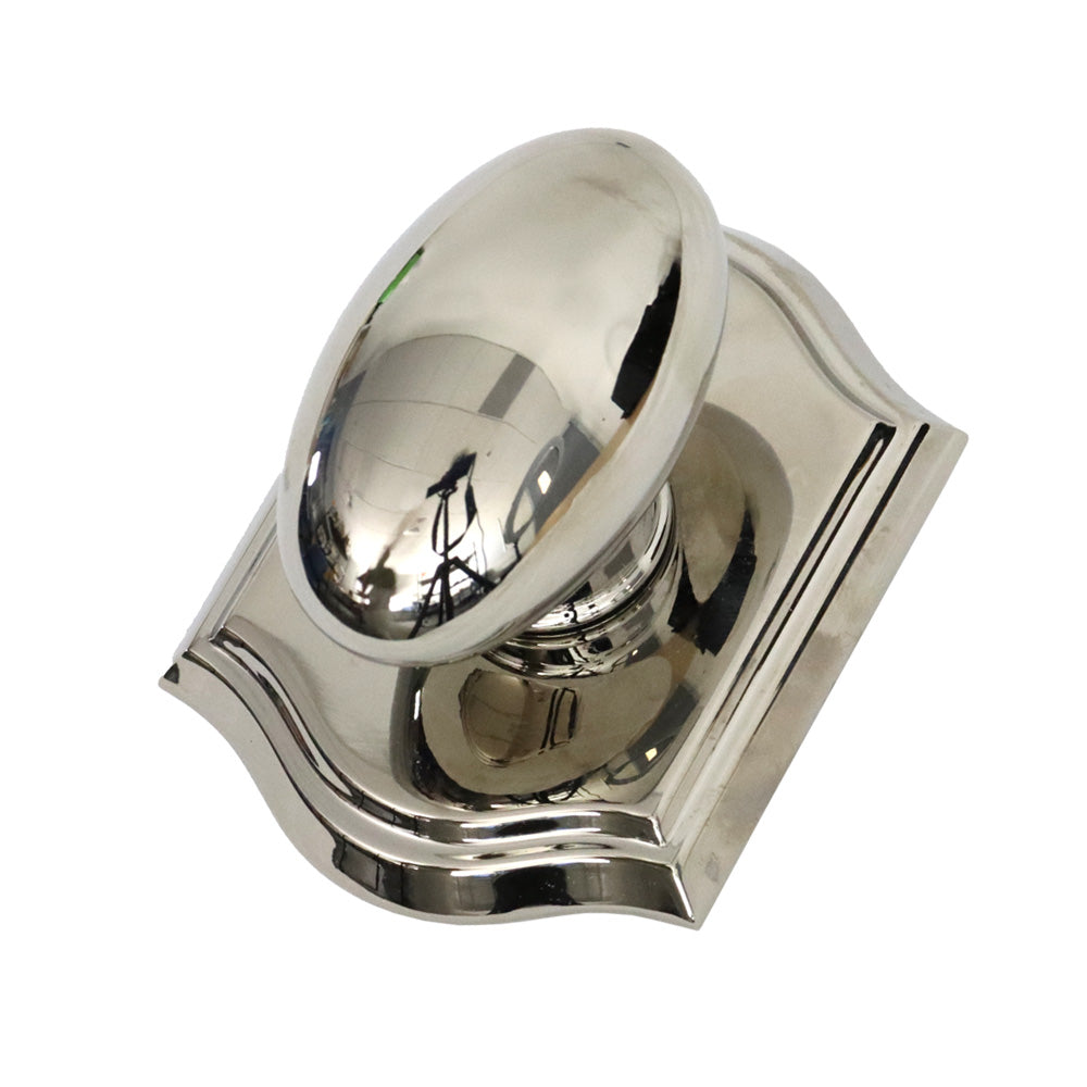 Baldwin Reserve PVELLTAR055 Privacy Ellipse Knob and Traditional Arch Rose with 6AL Latch and Dual Strike Lifetime Bright Nickel Finish