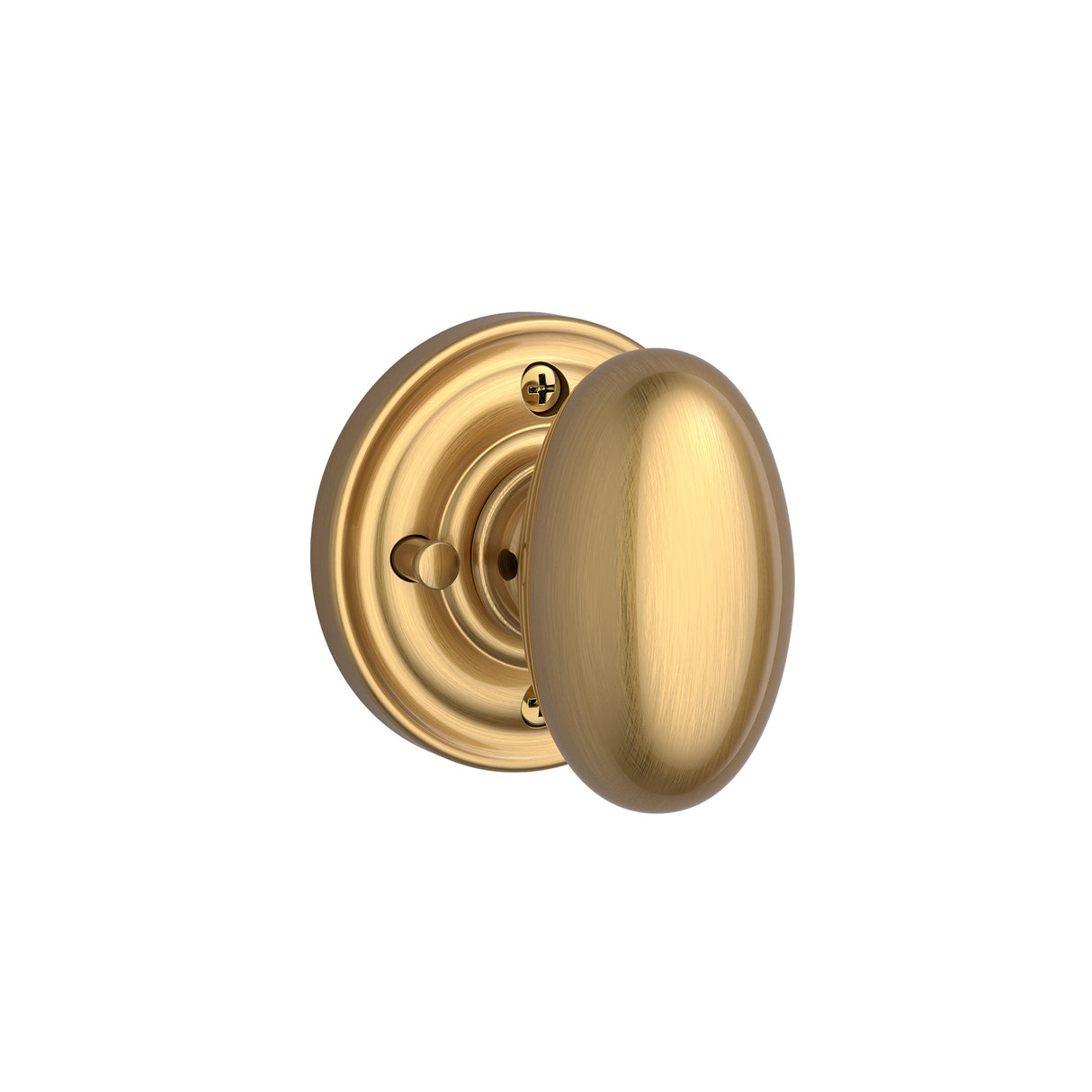 Baldwin Reserve PVELLTRR044 Privacy Ellipse Knob and Traditional Round Rose with 6AL Latch and Dual Strike Lifetime Satin Brass Finish
