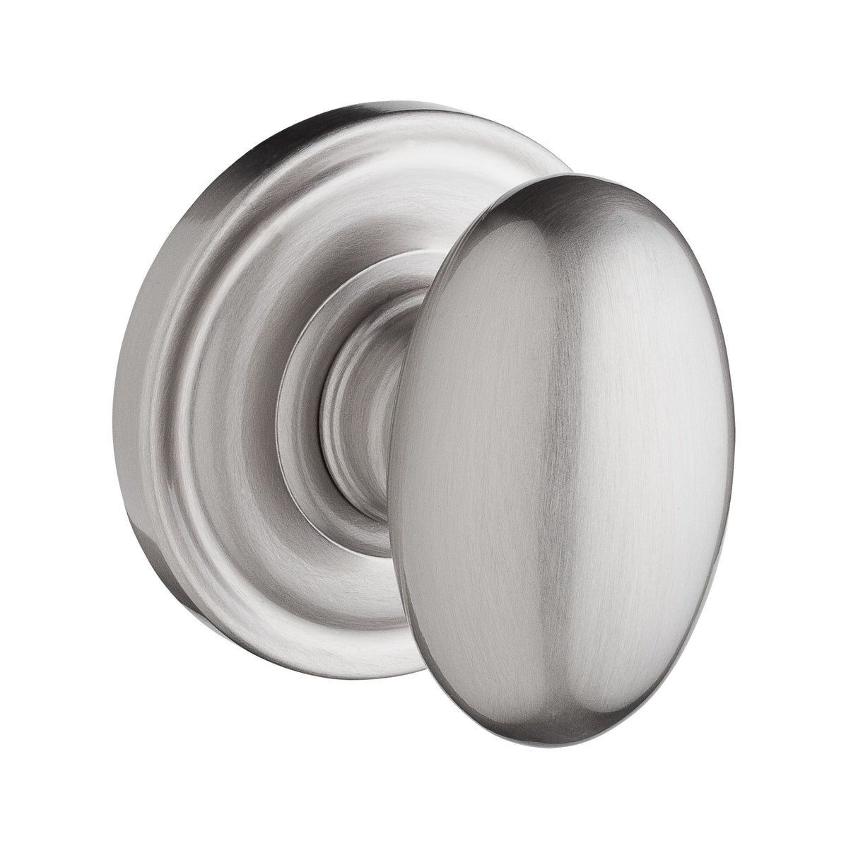 Baldwin Reserve PVELLTRR150 Privacy Ellipse Knob and Traditional Round Rose with 6AL Latch and Dual Strike Satin Nickel Finish
