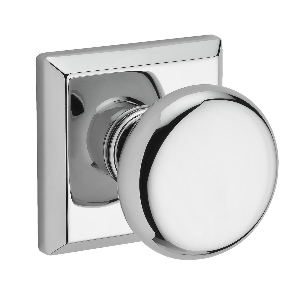 Baldwin Reserve PVROUTSR260 Privacy Round Knob and Traditional Square Rose with 6AL Latch and Dual Strike Bright Chrome Finish