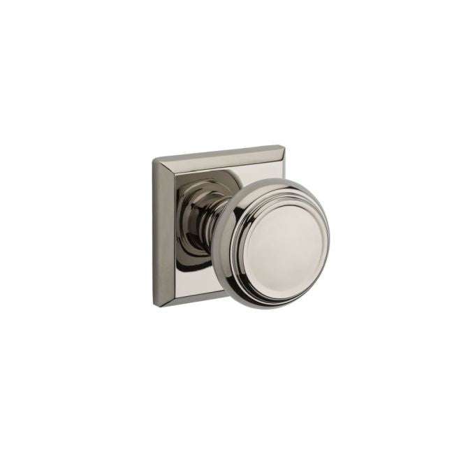 Baldwin Reserve PVTRATSR055 Privacy Traditional Knob and Traditional Square Rose with 6AL Latch and Dual Strike Lifetime Bright Nickel Finish