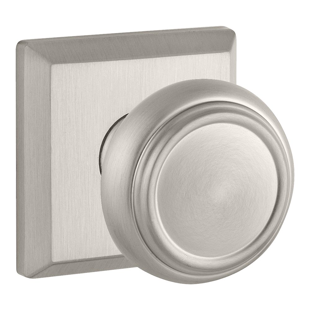 Baldwin Reserve PVTRATSR150 Privacy Traditional Knob and Traditional Square Rose with 6AL Latch and Dual Strike Satin Nickel Finish