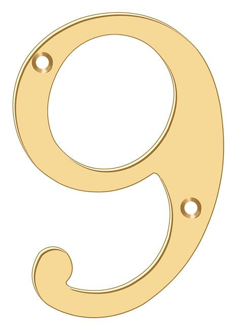 Deltana RN4-9 4" Numbers; Solid Brass; Lifetime Brass Finish