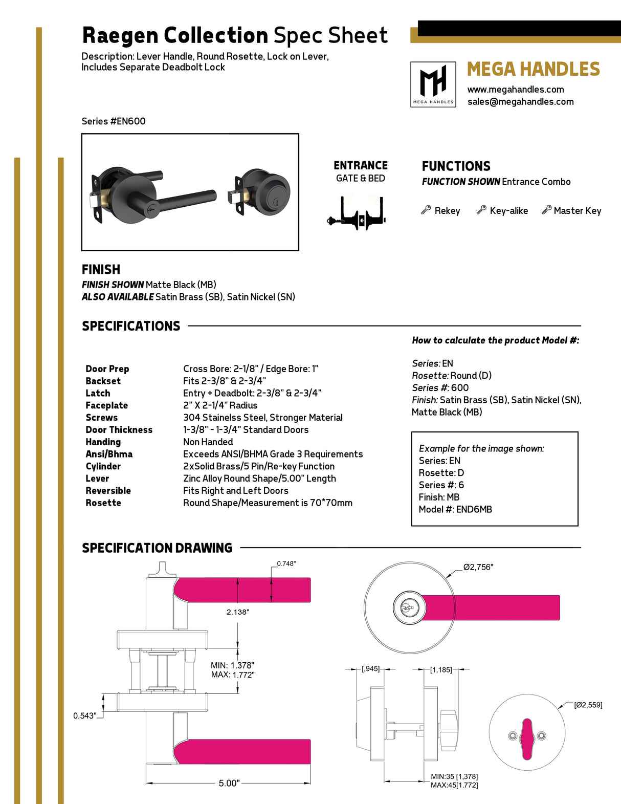 MEGA HANDLES Raegen Door Lever Entry Handle Entry