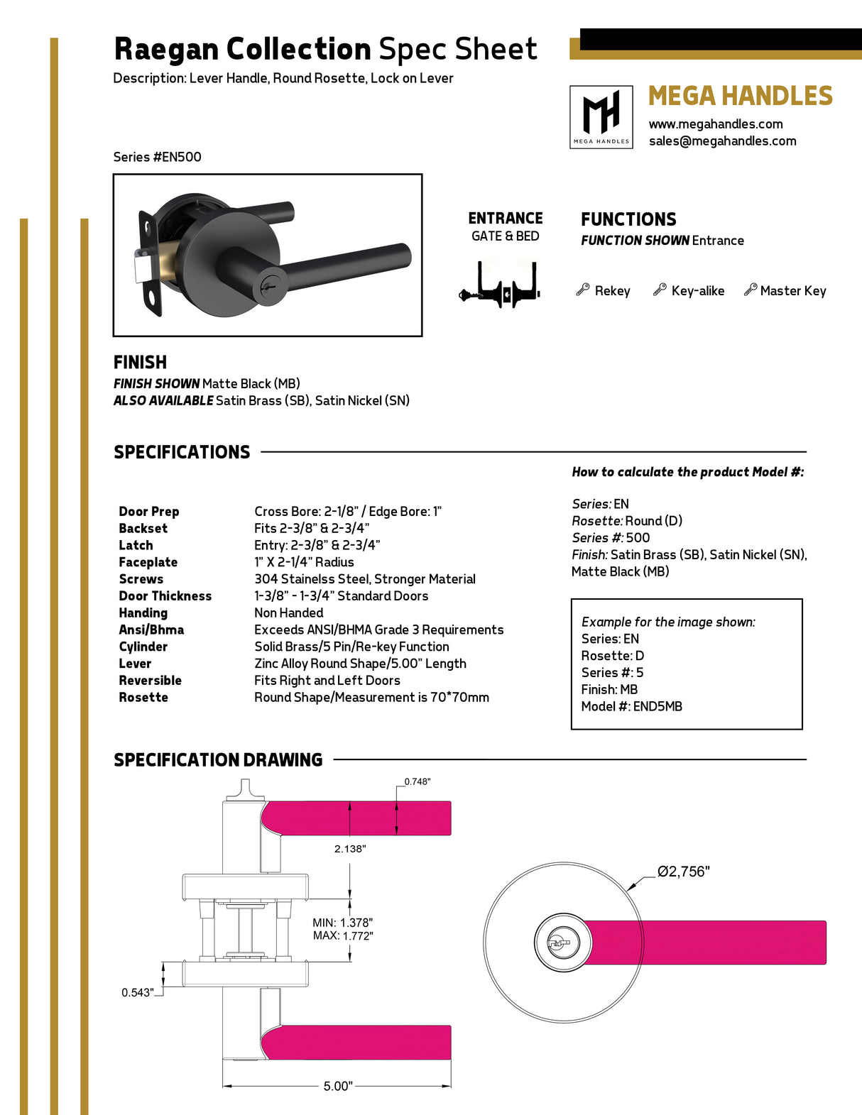 MEGA HANDLES Raegen Door Lever Entry Handle Entry