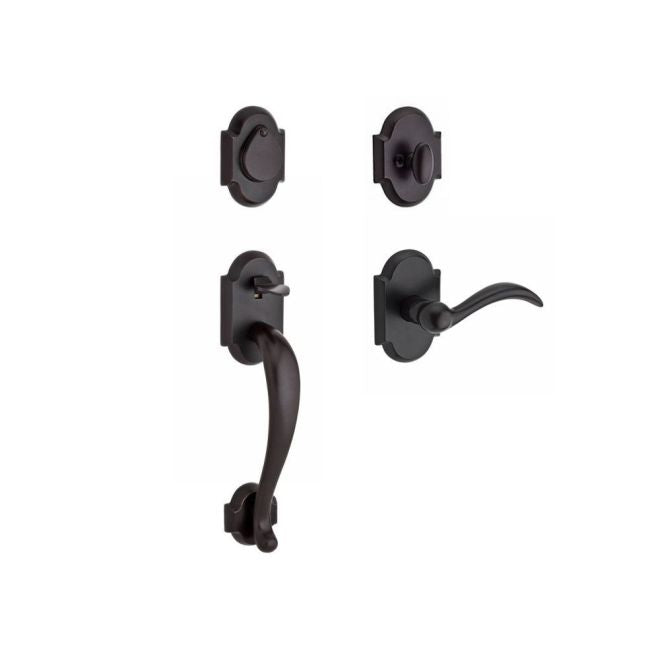 Baldwin Reserve SCADIXARCRRAR481 Single Cylinder Adirondack Handleset Right Hand Arch Lever and Rustic Arch Rose with 6AL Latch and Dual Strike Dark Bronze Finish