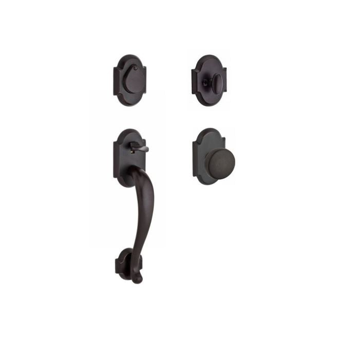 Baldwin Reserve SCADIXRUSRAR481 Single Cylinder Adirondack Handleset Rustic Knob and Rustic Arch Rose with 6AL Latch and Dual Strike Dark Bronze Finish