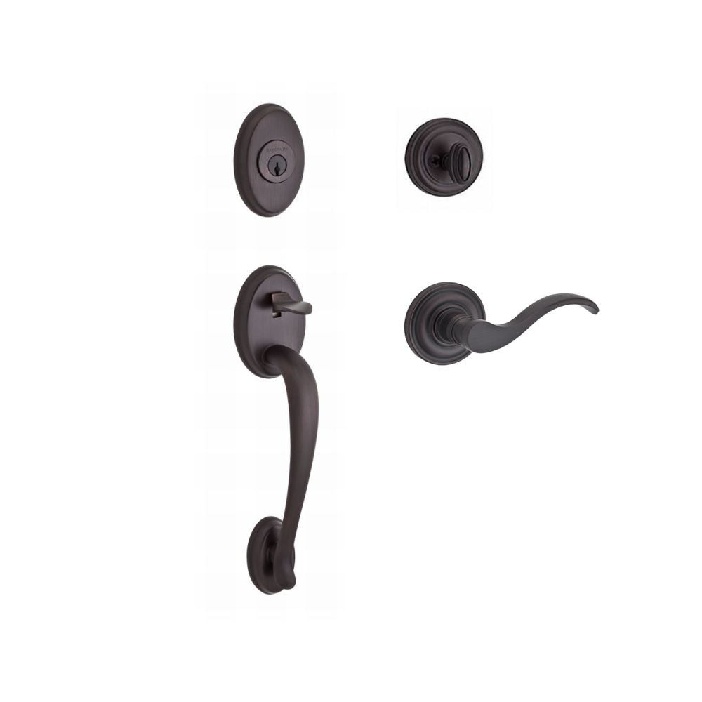 Baldwin Reserve SCCOLXCURRTRR112 Single Cylinder Columbus Handleset Right Hand Curve Lever and Traditional Round Rose with 6AL Latch and Dual Strike Venetian Bronze Finish